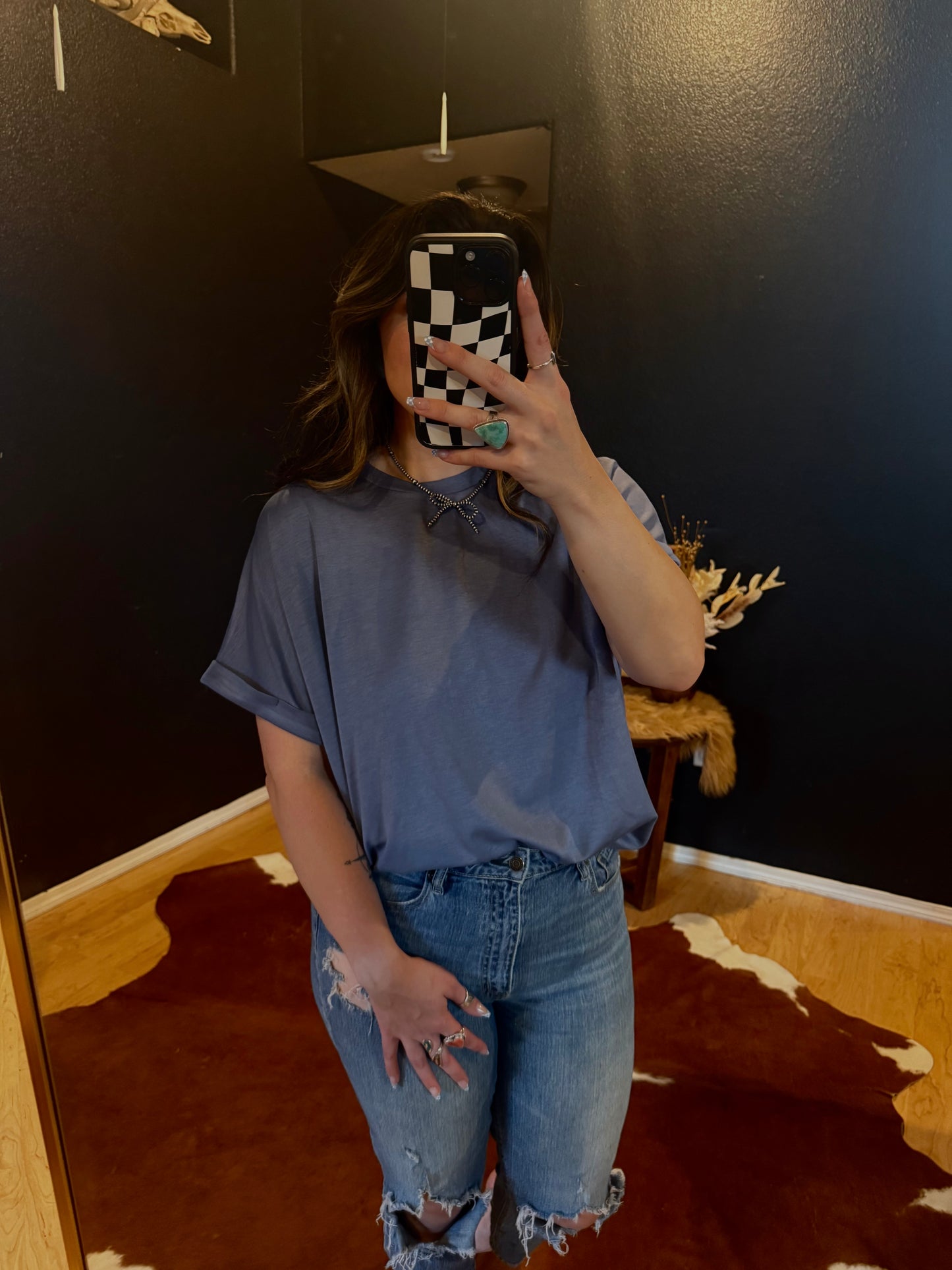 Mom Cuff Denim Color Top