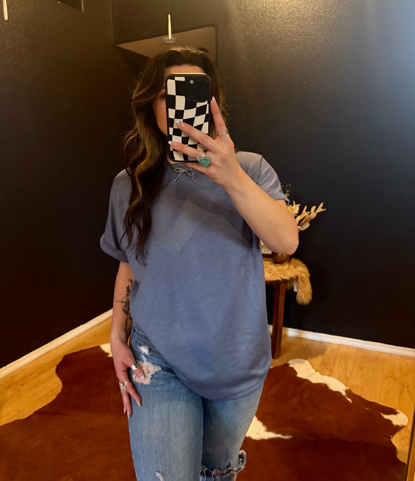 Mom Cuff Denim Color Top