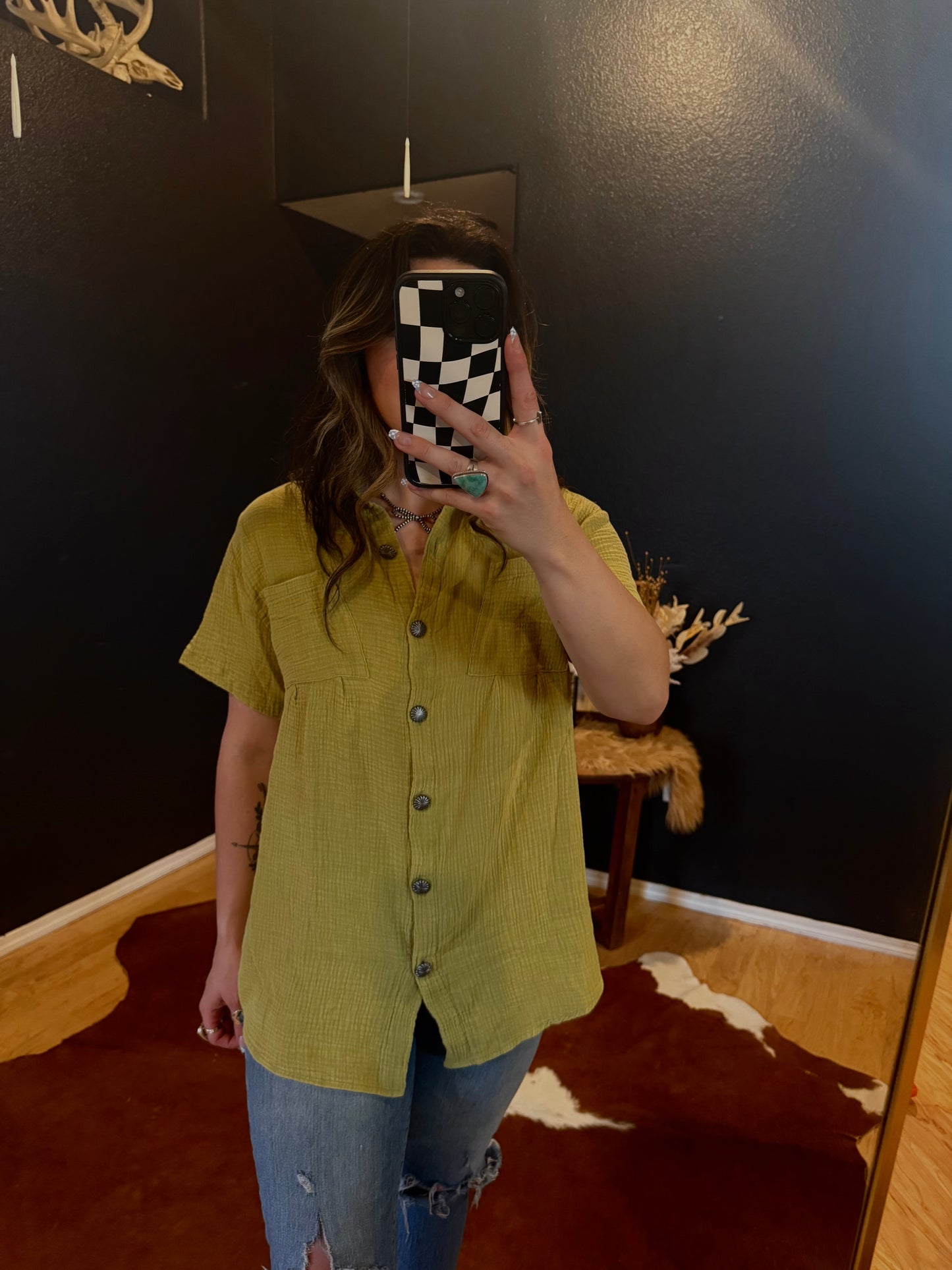 Verde Concho Button up Blouse