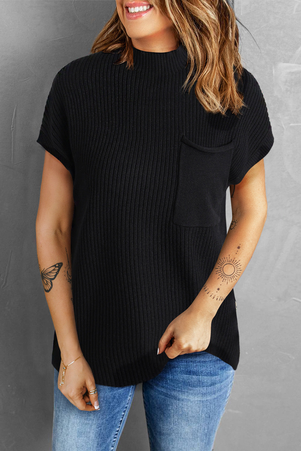 Black Patch Pocket Sweater