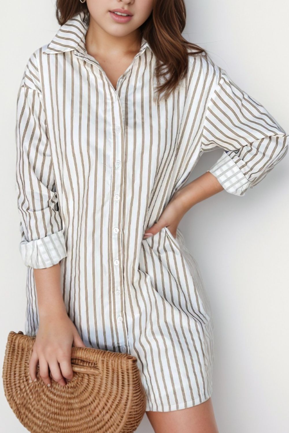 Sierra Striped Button Up Mini Shirt Dress